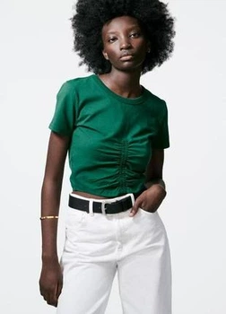 Футболка жіноча Zara T-SHIRT WITH RUCHING GREEN S Зелена (0962\818\500)