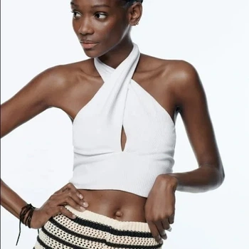 Топ жіночий Zara White Crossed Halter Top S Білий (1044\164\250)