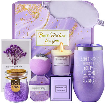 Подарунковий Spa Box 0222 Violet з 6 предметів склянку мило бомба сіль для ванни арома свічка листівка