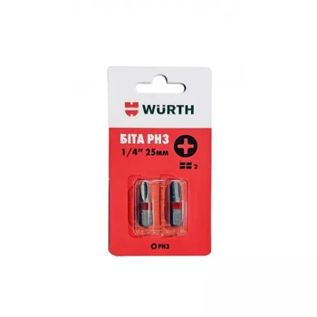 Біта WURTH PH3 1/4" 25 мм HEX 2шт. в блістері (0614176648902)