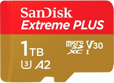 Карта памяти microSD 1 TB SanDisk Extreme Plus UHS-I Class10 V30 + SD адаптер (SDSQXBD-1T00-AN6MA)