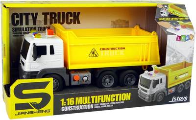 Wywrotka Lean Toys z unoszoną naczepą światłami i dźwiękami 1:16 Żółta (11072) (5905214973964)