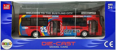 Autobus piętrowy Lean Toys z dźwiękiem i otwieranymi drzwiami 1:32 Czerwony (7323) (5908275998525)