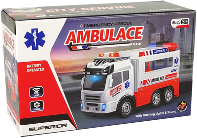 Ambulans autko Lean Toys na baterie ze światłem i dźwiękami (5392) (5905214979577)