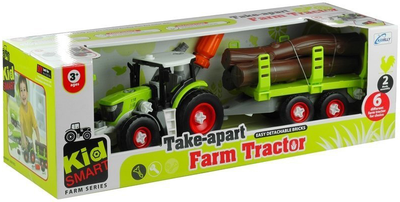 Traktor Lean Toys z przyczepą z drewnem 43 cm Zielony (3554) (5902808156543)