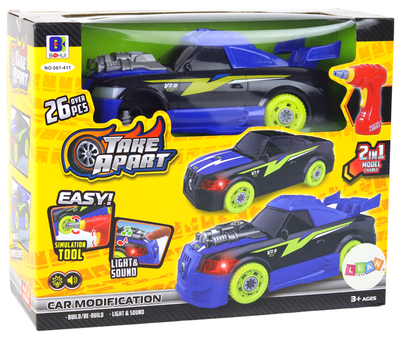 Auto Lean Toys DIY do skręcania i rozkręcania ze światłami dźwiękami i wiertarką Niebieskia (17189) (5905991000129)
