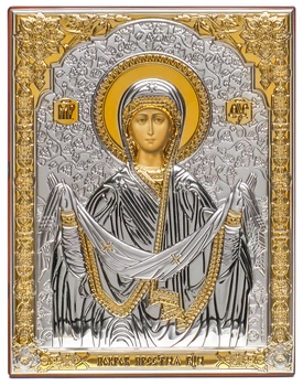 Ікона срібна Ekklesia Покров Пресвятої Богородиці (10x12,6 см.) (6705/2)