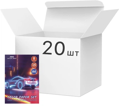 Набор цветной бумаги Maxi А4 16 листов 8 цветов 235 г/м² x 20 упаковок (MX05280-04)