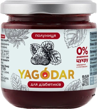 Джем для діабетиків Yagodar полуничний без цукру на пектині 210 г (2333380380)