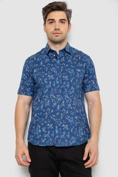Сорочка чоловіча з принтом, колір джинс, 214R6917-91, 4XL