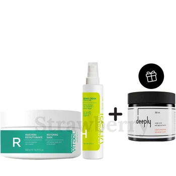 Набор для восстановления волос Vitael и в подарок Скраб Deeply 300мл Набор: Маска Vitael Damaged Hair Restoring 500мл, Термозащита 10в1 Vitael Dry Hair Spray Cream 150мл и в подарок Скраб для кожи головы Deeply 300мл