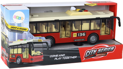 Autobus miejski Lean Toys na baterie ze światłami i dźwiękami 1:16 Czerwony (16959) (5905884456187)