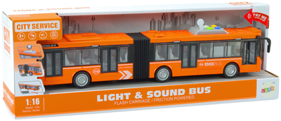 Autobus przegubowy Lean Toys miejski z napędem światłami i dźwiękami 1:16 Pomarańczowy (17995) (5905991008712)