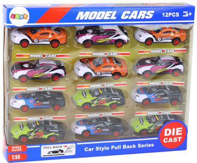 Zestaw autek Lean Toys sportowe z napędem frykcyjnym 1:55 (17078) 12 szt (5905884459355)