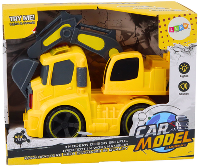 Autko koparka Lean Toys z regulowaną łyżką z napędem światłami i dźwiękami Żółta (18698) (5905991018636)