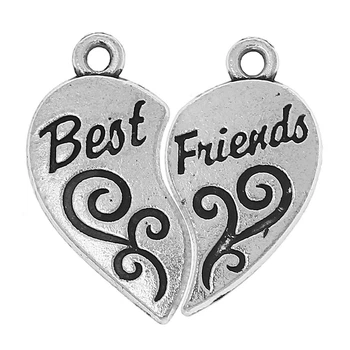 Подвески металлические Finding Кулоны пловинки сердца Best Friends вторая подрузи Античное серебро 23мм x 12мм 22мм x 12мм