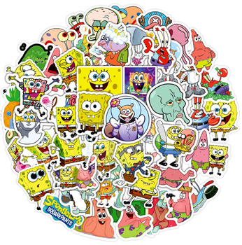 Набор наклеек Губка Боб Квадратные Брюки SpongeBob 50 штук стикерпак на авто телефон ноутбук самокат гаджеты (SVS)