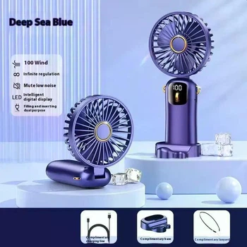 Портативний міні вентилятор Mini fan AND892 з підставкою для телефону та дисплеєм Фіолетовий