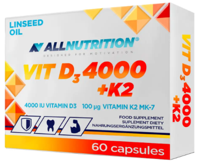 Вітамін Д3 та К2 (МК-7) All Nutrition Vit D3 4000 + K2 60 капс