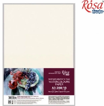 Бумага для акварели А3 10 листов. "ROSA Studio" 200 г/м2, мелкое зерно (16921004)