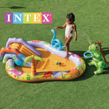 Дитячий надувний ігровий центр - басейн Intex 56139 "Дінопарк" з гіркою, 201x157x69 см