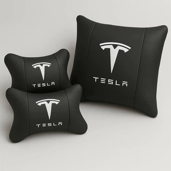 Комплект подушек в авто для поясницы и подголовника с логотипом TESLA