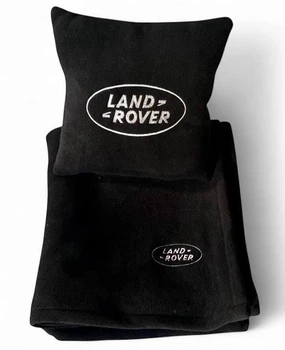 Плед и подушка в авто с вышитым логотипом LAND ROVER черный флис 260г/м2 размер S
