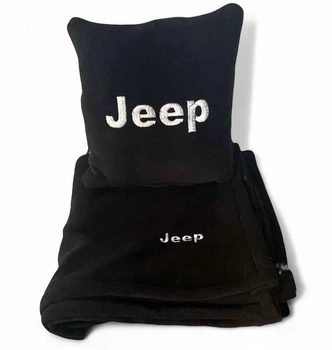 Плед и подушка в авто с вышитым логотипом JEEP черный флис 260г/м2 размер S