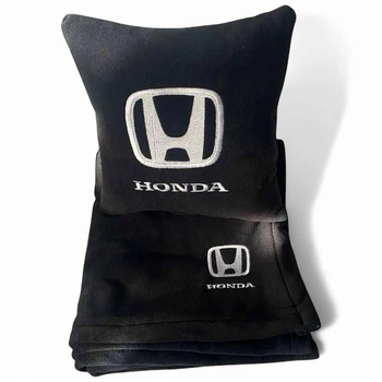Плед и подушка в авто с вышитым логотипом HONDA черный флис 260г/м2 размер M