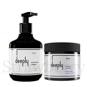 Набір для стимуляції росту та зволоження волосся Deeply: Шампунь Deeply Anti Hair Loss Shampoo 250мл + Зволожуюча маска Deeply Hydrating Hair Mask 300мл для максимального живлення