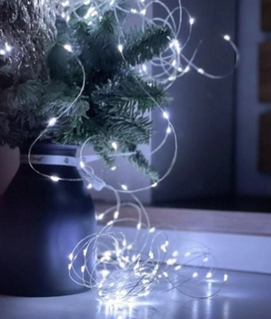 Гірлянда на батарейках USB 10м 100 LED біла 7291 батарейки + USB