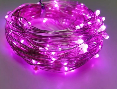 Гірлянда на батарейках USB 10m 100led рожева 7289