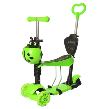 Детский самокат 5-в-1 Scooter с сиденьем и ручкой зелёный до 60 кг от 2 лет