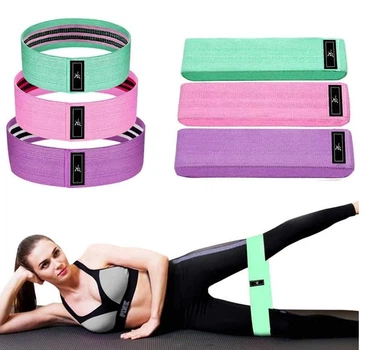 Набор тканевых фитнес резинок Hip Resistance Band 38 x 8 см бирюзовый розовый фиолетовый хлопок латекс