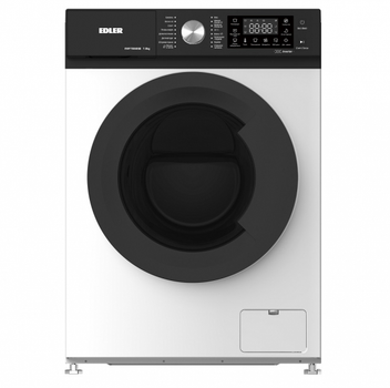 Стиральная машина Edler ewf7084isb, White/Black, 7 кг, фронтальная, 16 программ, 1200 об/мин, черный люк, дисплей, отложенный старт, пар, a+++, 85x59.5x48см