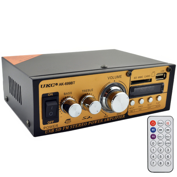 Підсилювач звуку UKC AK-699BT Bluetooth 4.0 USB SD FM інтегральний стерео підсилювач 2 канали аудіопідсилювач для колонок акустики MP3 WAV з пультом дисплеєм підтримкою карт пам'яті живлення 220V 12V металевий корпус