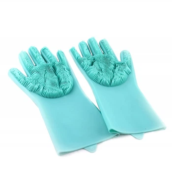 Силіконові рукавички зі щіткою для прибирання та миття посуду Kitchen Gloves бірюзовий (4775)