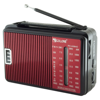 Портативный мини радиоприемник FM GOLON RX-A08 AC от сети 220В чёрный с красным (2597)
