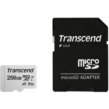 Карта памяти Transcend microSDXC 256GB C10 UHS-I + SD адаптер (TS256GUSD300S-A)
