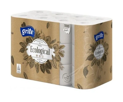 Туалетний папір тришаровий Grite Plius Ecological, макулатурний, 24 рул., 14 м, 135 відривів