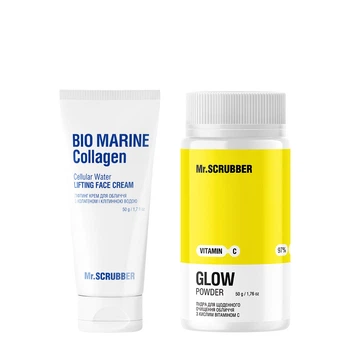 Набор косметики Mr. Scrubber Лифтинг-крем для лица Bio Marine Collagen 50 г + пудра для очистки лица Glow Vitamin C