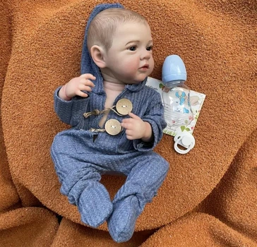 Реалістична лялька Реборн Reborn 50см хлопчик анатомічний вініл силікон новонародженний немовля синий костюм
