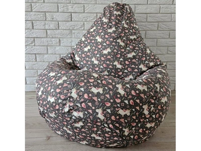 Крісло-груша бавовна Єдиноріг на сірому фоні, KatyPuf (XL 125x90)