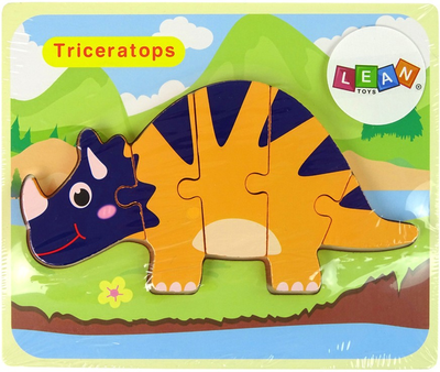 Puzzle drewniane Lean Toys Dinozaury Triceratops Ankylosaurus Pomarańczowy 6 elementów 10343 (5904665991824)