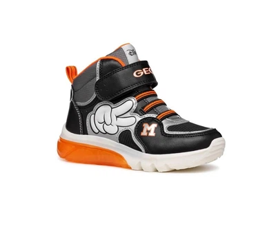 Дитячі кросівки хайтопи Geox Ciberdron 32р з мигалками чорний/помаранчовий