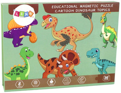 Zestaw Puzzle magnetycznych Lean Toys z motywem Dinozaurów 36 elementów 16657 (5905884452431)