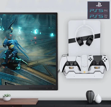 Настенное крепление + Зарядная станция JYS для консоли PS5 / PS5 Slim / PS5 Pro (Disk Drive/Digital Edition) и контроллера DualSense | DualSense Edge + Крючок-держатель наушники PS5 Pulse 3D / PULSE Elite | Кронштейн на стену Sony PlayStation 5