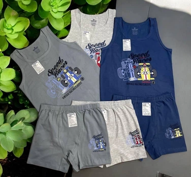 Набор 3 шт комплект для мальчика майка трусики боксеры Baykar р 5 146-152 см 9-10 лет арт 2348-3348 Гоночный автомобиль