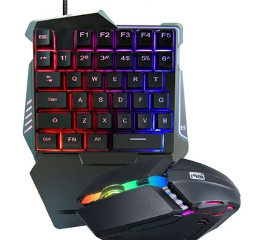 Набор One-Hand 198I G506 2 в 1: одноручная клавиатура с подсветкой и проводная USB мышь, черный цвет