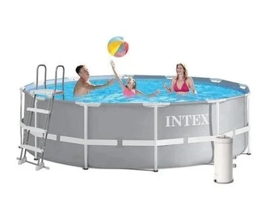 Бассейн каркасный Intex 26718FR круглый на 10685 л из ПВХ и стали с картриджным насосом и лестницей 366x122 см Серый (124-9-26718)